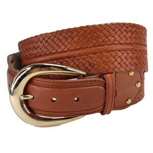Braided Leather Country Gold Buckle Belt Michael Kors XL Cognac Brown Wide